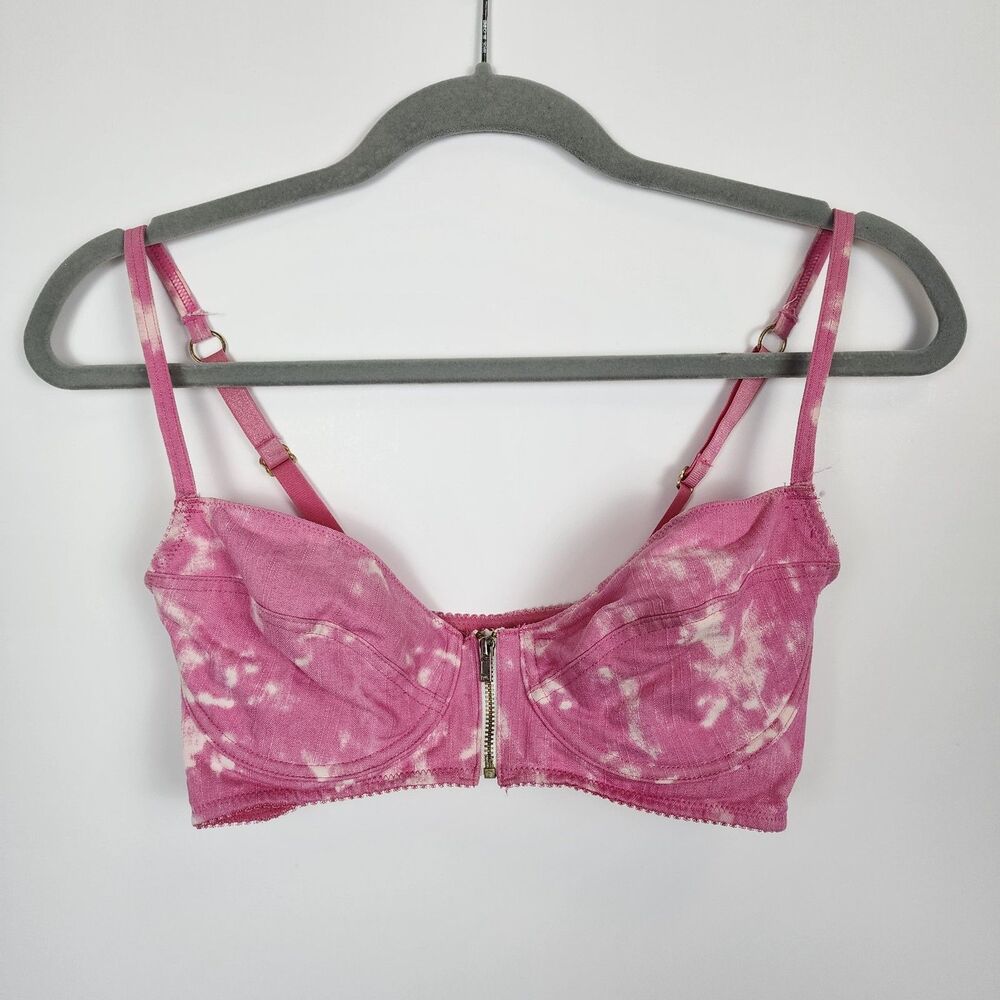 Topshop Pink Acid Wash Zippered Bralette Crop Top Size 34C